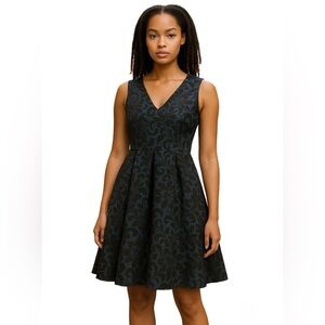 Tiana B Women’s Size 10 Blue & Black Fit & Flare Jacquard Dress